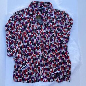 New GUESS Red/Purple Lipstick Long Sleeve Top